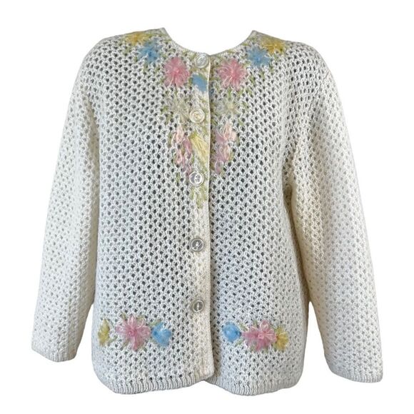Vintage Sidney Gould FLORAL Mohair/Creslan Knit Cardigan Sweater - Picture 1 of 15